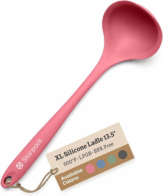 Starpack 'Ladle of Love' XL Premium Silicone Ladle Spoon - Up-to 600°F High Heat Resistant Soup Ladles - Kitchen Ladles for Serving, Non Stick Silicone Spoons, LFGB Grade Cooking Spoon - Earthy Pink