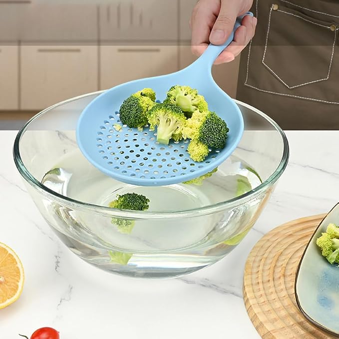 Kitchen Ladle Strainer, Large Slotted Spoon with High Heat Resistant BPA Free, Strainer Scoop for Pasta Noodles Vegetables, Non Stick Cooking Skimmers for Draining & Frying, Beige