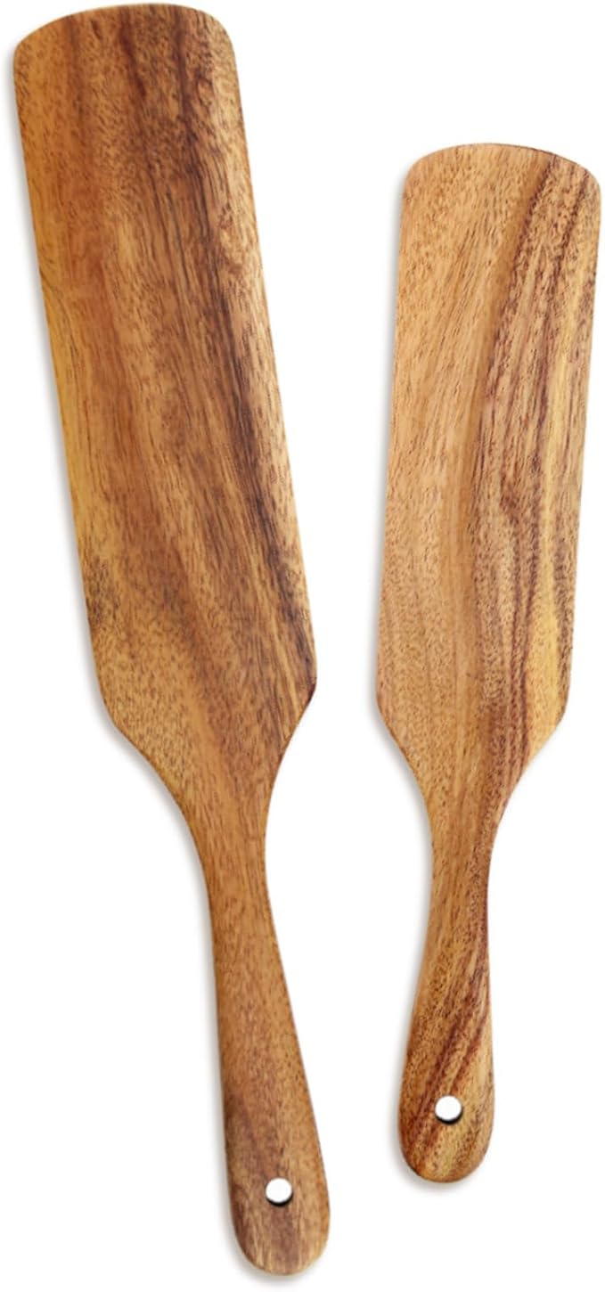 AOOSY Spurtle Set - Wooden Spatulas for Sourdough, Cast Iron & Non-Stick Cookware (Set of 2)