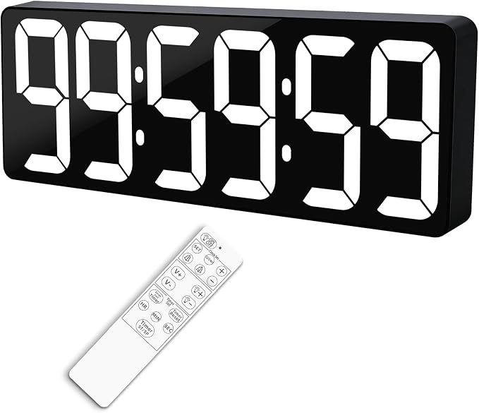 TXL 17.2" Large Digital Timer Clock, Countdown Timer for Classroom Home Gym Kitchen Office, LED Wall Clock with Remote Control, 4 Dimmable Brightness, 12/24H, Auto DST(White)