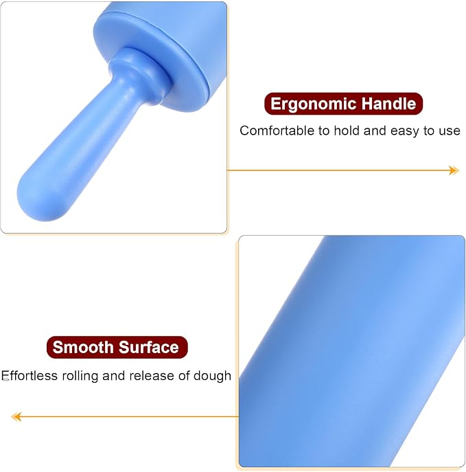 HARFINGTON Silicone Rolling Pins for Baking 12 Inch Non Stick Rolling Pin Small Roller Playdough Rolling Pins for Dough Pizza Pastry Fondant Kitchen, Blue