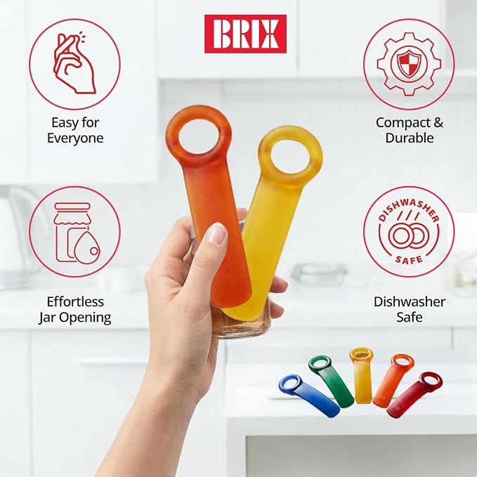 Brix Original Jar Pop Opener, Great for Kids, Arthritis, and Carpal Tunnel Sufferers, Assorted Frosted Colors, Set of 5