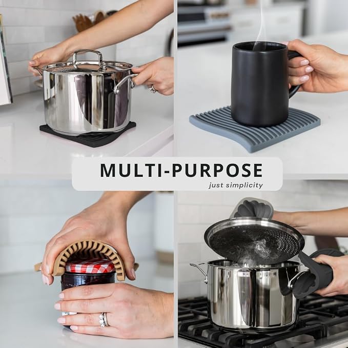 Premium Silicone Trivet Set, Freestanding Bendable Design, Kitchen Decor - Durable & Stylish Heat-Resistant Countertop Protector (Monochrome, Set, Arch)