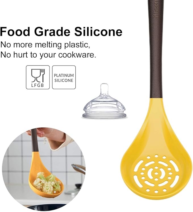 Liflicon Kitchen Premiun Silicone Skimmer Slotted Spoon Fring Spoon Strainer Slotted Spoon Ladle Skimmer Conlander Heat Resistant Up to 446 Degree Fahrenheit Best Silicone Kitchen Utensils Skimmer