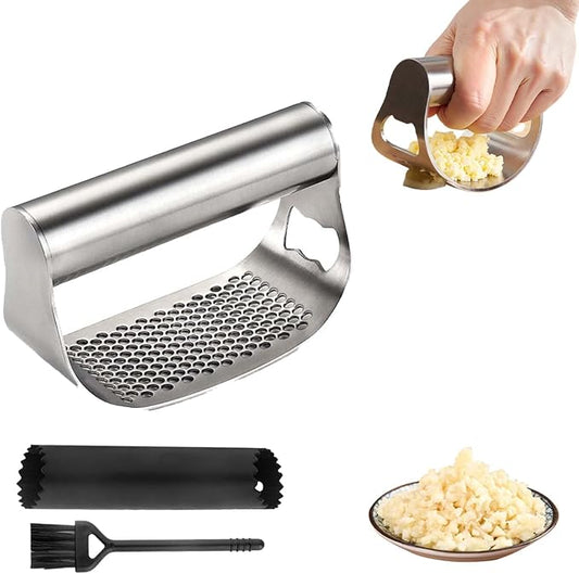 Stainless Steel Garlic Press Rocker, 2026 New Heavy Duty Ergonomic Garlic Crusher Tool with Peeler and Brush for Smash Garlic Built-in Bottle Opener - Easy Kitchen Gadget for Home Cooks (1PCS-B)