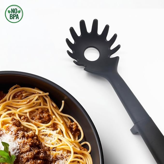 NINJA Nylon Pasta Server Spoon Fork with Heat-Resistant Silicone Handle, 11.5" inch | KWPASTAFRK