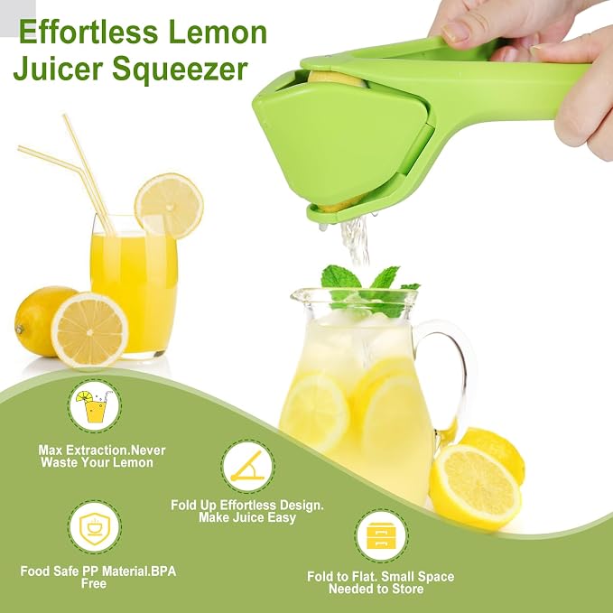 Lemon Squeezer, Effortless Manual Flat Lime Juicer Hand Press | Easy to Make Juice From Lemon, Lime, Citrus, Orange, Fruits, Folds Design For Saving Space Storage