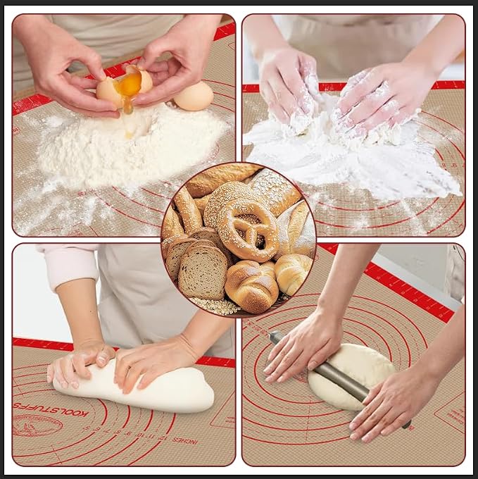 Koolstuffs Silicone Pastry Mat, 26" x 16", Non Slip for Rolling Dough | Reusable 0.7 mm Nonstick Surface with Printed Measurements for Sourdough, Bread, Pizza, Pie, Cookies, and Fondant