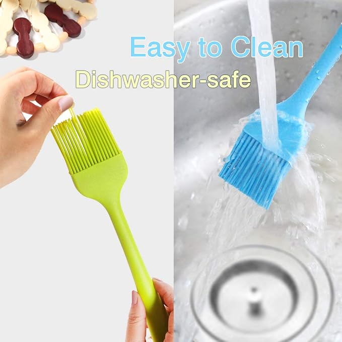 Pastry Brush, McoMce 2 Pack Basting Brush, One-Piece Seamless Design Cooking Brush, Basting Brush for Cooking, Food Grad Silicone Basting Brush, Green Food Brush, Blue Kitchen Brushes for Food