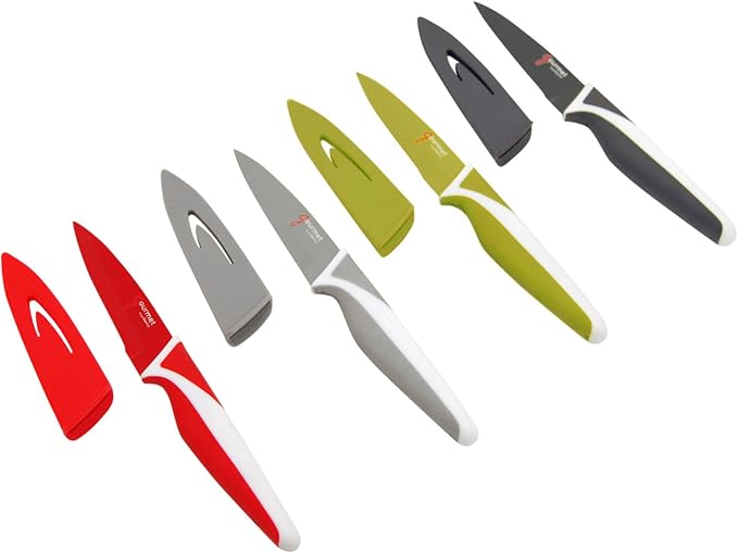 Starfrit Gourmet - Set of 4 Paring Knives with Protective Covers - Stainless Steel Blade