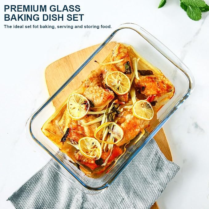 M MCIRCO 8 Piece Deep Glass Baking Dish with Lids, BPA free, Red | Rectangular Glass Bakeware Set, Baking Pans for Lasagna, Casserole Dishes, Microwave, Oven, Freezer, Dishwasher
