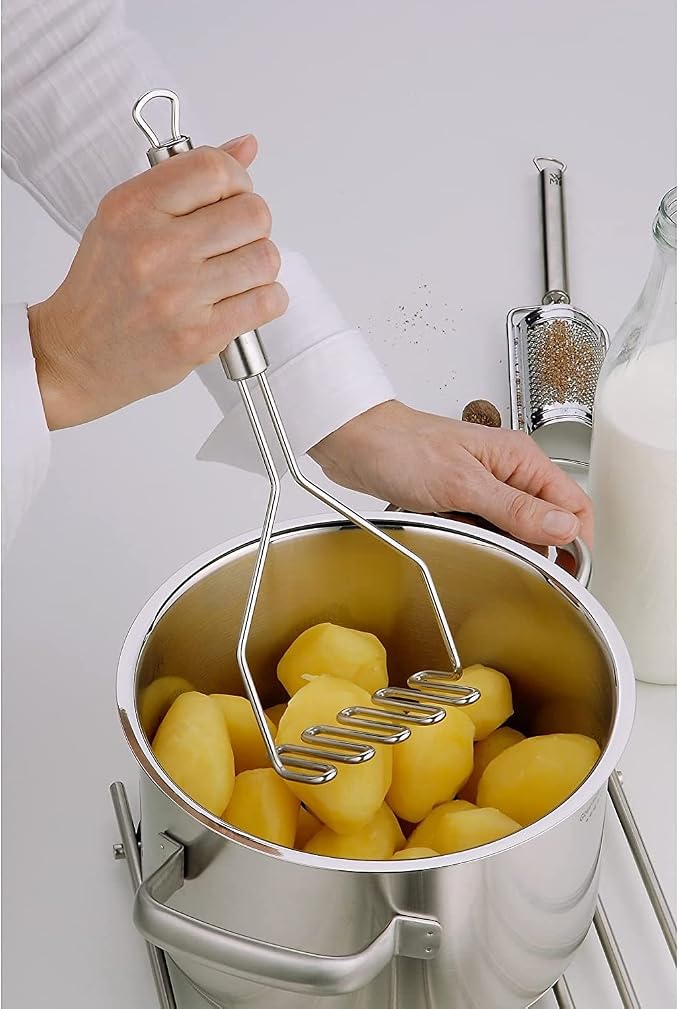 WMF Potato Masher 29 cm Profi Plus Cromargan Stainless Steel Partly Matt Dishwasher Safe, Red, 29 x 10 x 5.9 cm