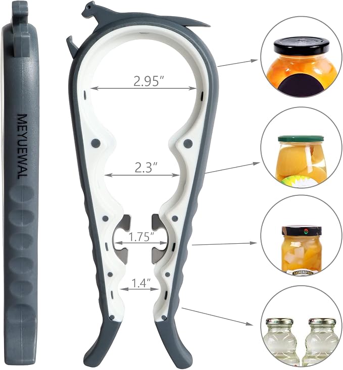 Latest Jar Opener Bottle Opener for Weak Hands, 6 in 1 Multi Function Can Opener Bottle Opener Kit with Silicone Handle Easy to Use for Children, Elderly and Arthritis Sufferers(JAR-White3.0)