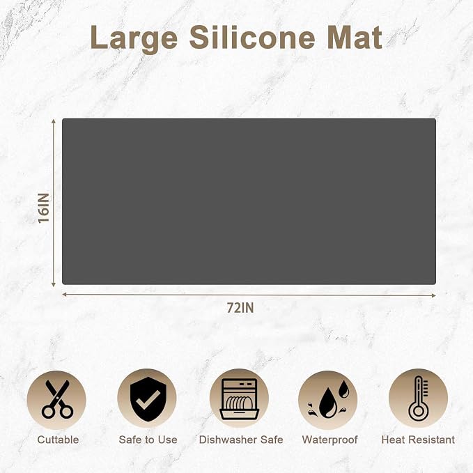 72''x16'' Large Silicone Mat for Kitchen Counter, Non-Slip Heat Resistant Countertop Protector, Waterproof Multipurpose Mat for Kitchen Island, Semitransparent