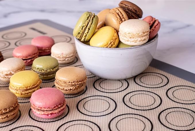 Macaron Baking Mat Silicone Non Stick, Full Sheet Reusable Pack of 10 Gray | Non-Stick Macaron Mat for Perfect Baking, Dishwasher & Oven Safe, For Macarons, Cookies, Bread and More, 16x24” (40x60cm)
