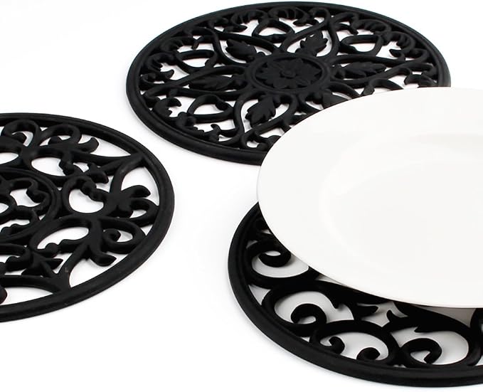 ME.FAN Trivets for Dishes/Pots/Pans, 3 Pcs Silicone Mats, Flexible/Durable/Non Slip Hot Pads to Protect Table and Counter Top (Black)