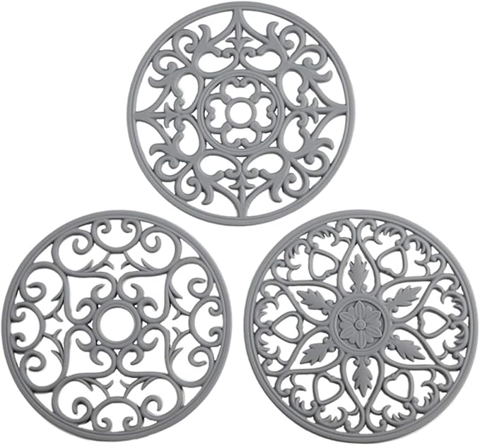 Colinda Silicone Trivet for Hot Dishes, Hot Pot and Pads - Protect Countertop from Hot Pot and Pans Coming Out from the Oven or Stove - Non-Slip & Heat Resistant,Grey,Set of 3