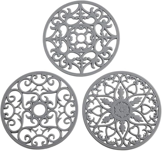 Colinda Silicone Trivet for Hot Dishes, Hot Pot and Pads - Protect Countertop from Hot Pot and Pans Coming Out from the Oven or Stove - Non-Slip & Heat Resistant,Grey,Set of 3