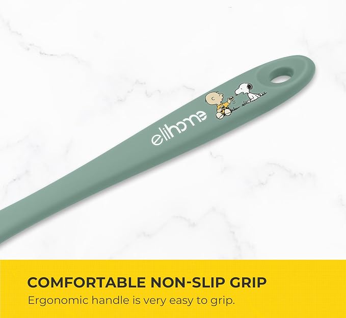 Elihome × Peanuts Silicone Basting Brush (8.75”) – Heat Resistant to 600°F, Food-Grade Platinum Silicone, Seamless 1-Piece Design, Non-Stick Safe, Dishwasher Safe, Sage Green