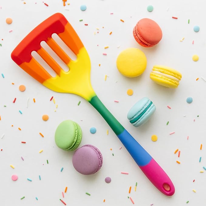 Cooking With Pride Non-Stick Slotted Turner, Heat-Safe Silicone With Iron Core, 12-Inch, Set of 2