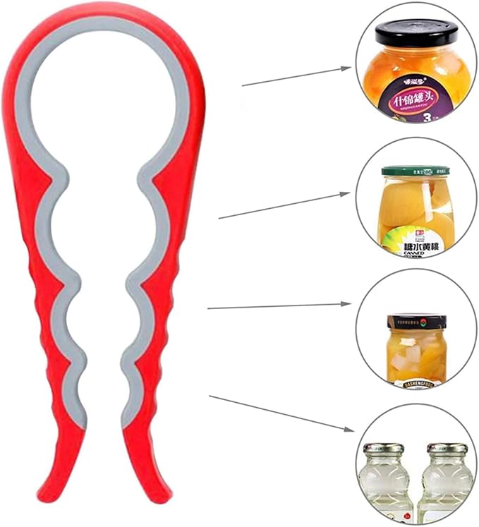 Jar Opener for Seniors with Arthritis,Jar Opener for Weak Hands,5-in-1 Bottle Opener,4-in-1 Can Opener… (Red)