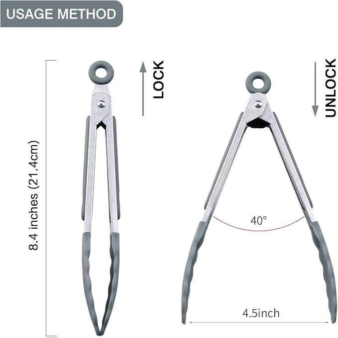 MSY BIGSUNNY Kitchen Food Tongs - 7" Mini Silicone Serving Tongs - Set of 3 (Gray)
