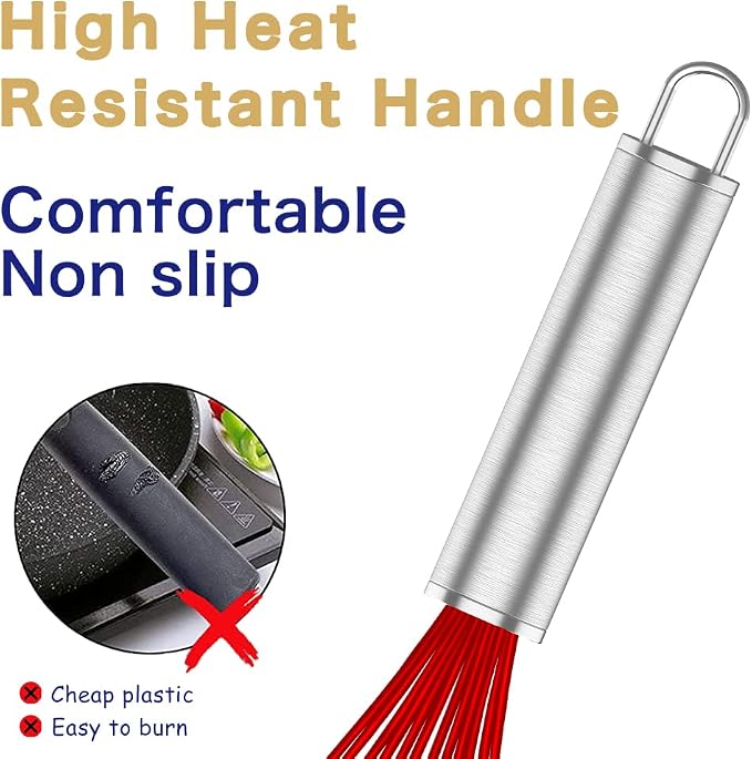OYV Silicone Rubber Whisk,Premium Whisks For Cooking Non Scratch,Stainless Steel & Silicone Wisk For Nonstick Cookware Pans, High Heat Resistant kitchen Whisks set of 3,Red