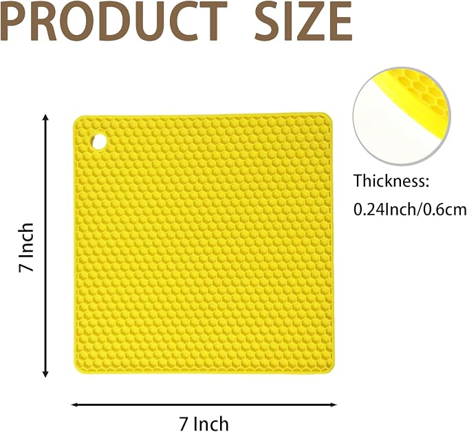 6-Pack Silicone Trivet Mats, Heat Resistant Hot Pads, Dishwasher Safe Kitchen Mats, BPA-Free Pot Holders for Table, Countertop, Stove, Honeycomb Design (Yellow, 7" Square)