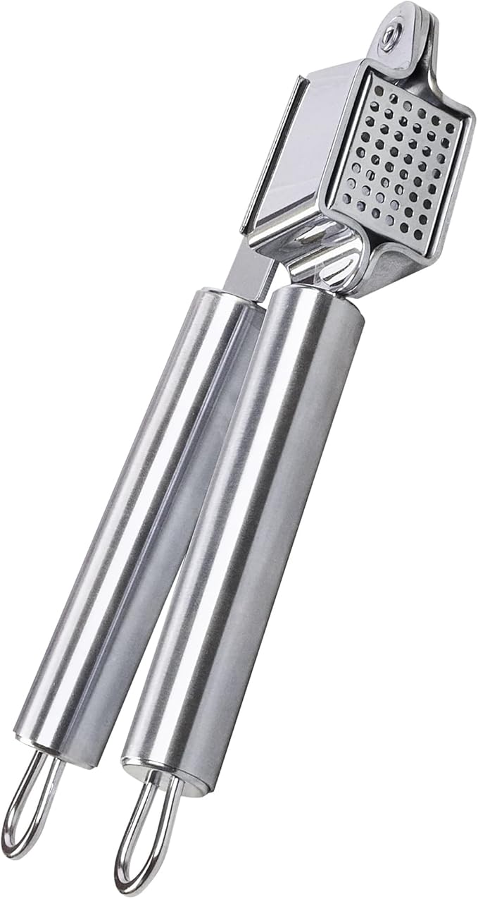 Restaurantware Stainless Steel Garlic Press - German Standard Garlic Mincer Tool Easy to Squeeze and Clean, Dishwasher Safe - Heavy Duty Garlic Chopper Tool for Ginger, Seeds