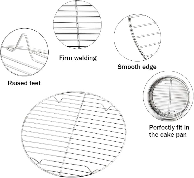 TeamFar Round Cooling Rack Set of 4, 9 Inch Round Wire Rack Stainless Steel Baking Steaming Roasting Rack Set, Healthy & Sturdy, Mirror Finish & Rust Resistant, Oven & Dishwasher Safe
