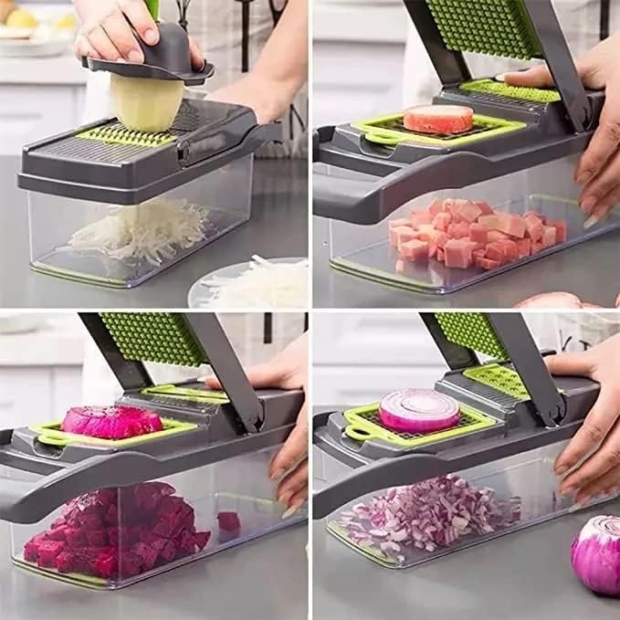 Vegetable and Fruit Chopper, Multifunctional 12 in 1 Food Chopper, Kitchen Vegetable Slicer Dicer Cutter,Veggie Chopper With 8 Blades,Carrot and Garlic Chopper With Container