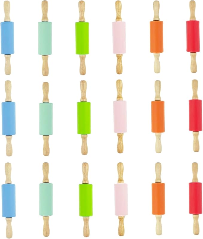 18 Pack Mini Small Rolling Pin 9 Inch Kids Rolling Pin Wooden Handle for Home Kitchen (18)