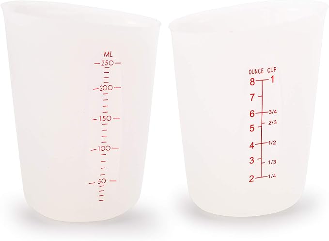 Hedume Set of 4 Silicone Flexible Measuring Cups with Marking, 2 Pack 8 Ounces(1-cup) and 2 Pack 16 Ounces(2-cup) Squeeze and Pour Silicone Measuring Cup Set