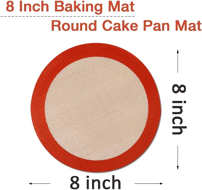 Round Silicone Baking Mat for 8 Inch Cake Pan, 3 Pack | Non-stick, Heat-resistant, Reusable, For Oven, Toaster, Baking Pan, Air Fryer
