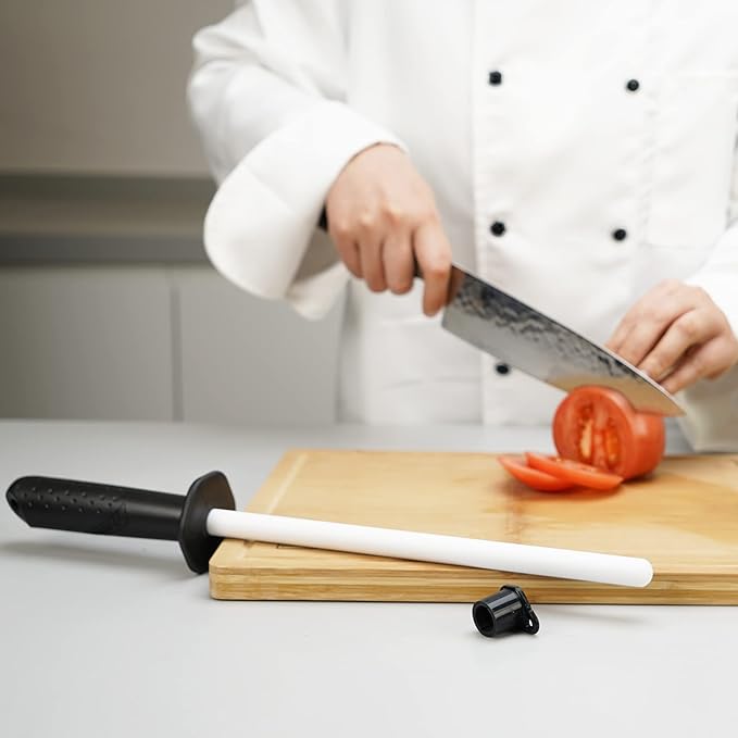 SHARPAL 118N Professional Ceramic Sharpening Rod | Fine Honing, Steel Kitchen Knife Sharpener Stick, Anti-Breaking Cap