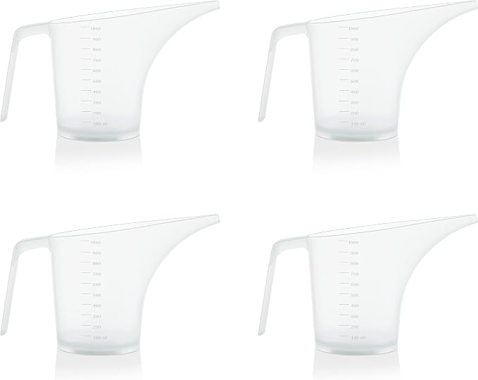 Funnel Pitcher for Soap Making, Large Capacity Easy Pour Container with Long Spout, Soap Making Supplies, Bakeware Mold, Candle, Microwave Safe, 4 Cups, 32 Ounces, 1000 ml - Set of 4