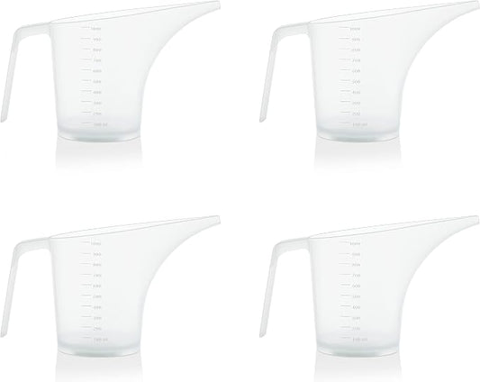 Funnel Pitcher for Soap Making, Large Capacity Easy Pour Container with Long Spout, Soap Making Supplies, Bakeware Mold, Candle, Microwave Safe, 4 Cups, 32 Ounces, 1000 ml - Set of 4