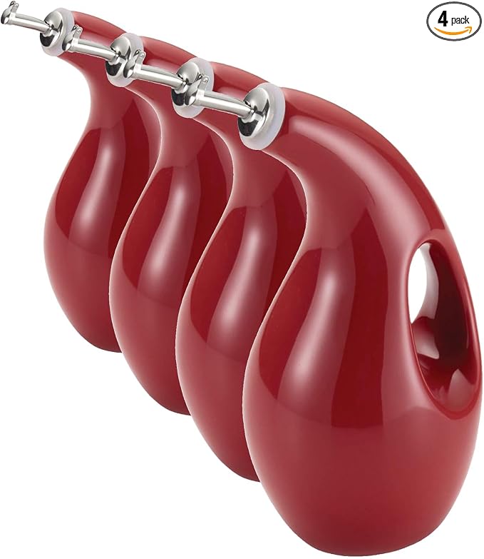 Rachael Ray Solid Glaze Ceramics EVOO Olive Oil Bottle Dispenser with Spout - 24 Ounce, Red,(Pack of 4)