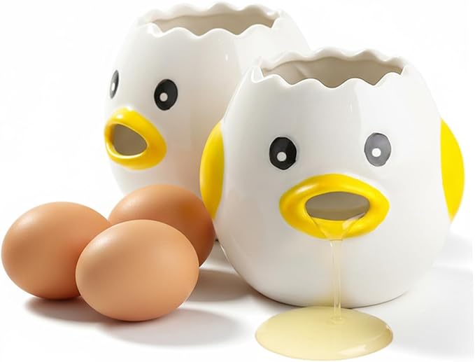 2PCS Egg Yolk Separator Ceramic Egg White Separator, Nordic Creative Kitchen Gadgets for Baking, Easy Clean Separators Yellow