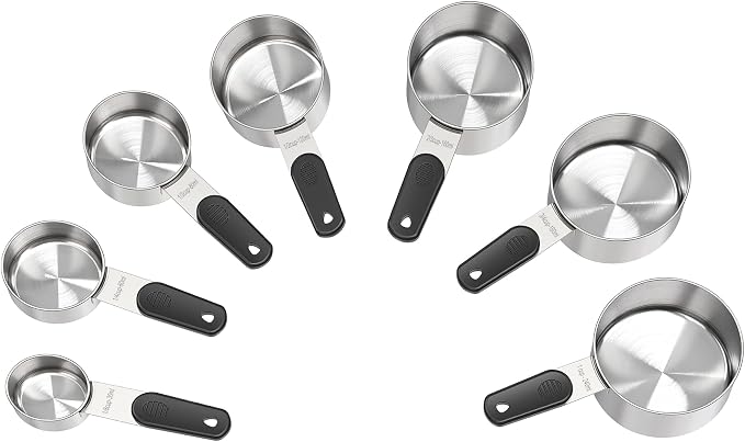 Magnetic Handles 7 Piece Stainless Steel Measuring Cups, Black, Kitchen Gadgets for Measure Liquid and Dry Ingredients, Cooking & Baking