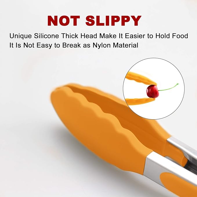 2 Pack Silicone Kitchen Tongs – 9" & 12" Set, Heat Resistant up to 500°F, Non‑Stick Cookware Safe, Wavy Silicone Tips, BPA Free, Locking Clip & Hanging Loop, Orange