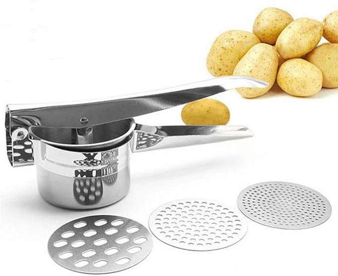 Large 14.78oz Potato Ricer, Stainless Steel Potato Masher Press with 3 Interchangeable Mesh Plates, Mashed Potatoes Masher Press Kitchen Gadget for Bab-y Food & Vegetable Puree(COLOR:Silver)