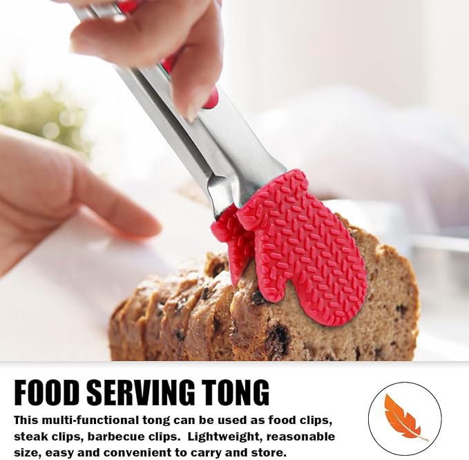 Kitchen Tongs for Cooking Non Stick Cooking Tongs Silicone Tongs Kitchen Tongs with Silicone Tips Stainless Steel Tongs (Red)