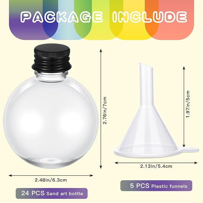 Layhit 24 Pcs Spherical Plastic Potion Bottles Ball Shape Round Bottles 3.4 oz Sand Art Jar with 5 Funnels Decorative ‌container Candy Jar for Valentines Birthday DIY Crafts (Black,Aluminum Lid)
