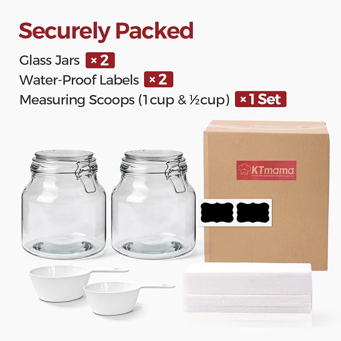 Glass Jars with Airtight Lids 0.6 Gallon 2 Pack Kitchen Canisters | Wide Mouth, Scoop Included, Flour Sugar Storage Containers,Baking Supplies,Leak Proof,BPA-Free,Pantry Organization, Pickling