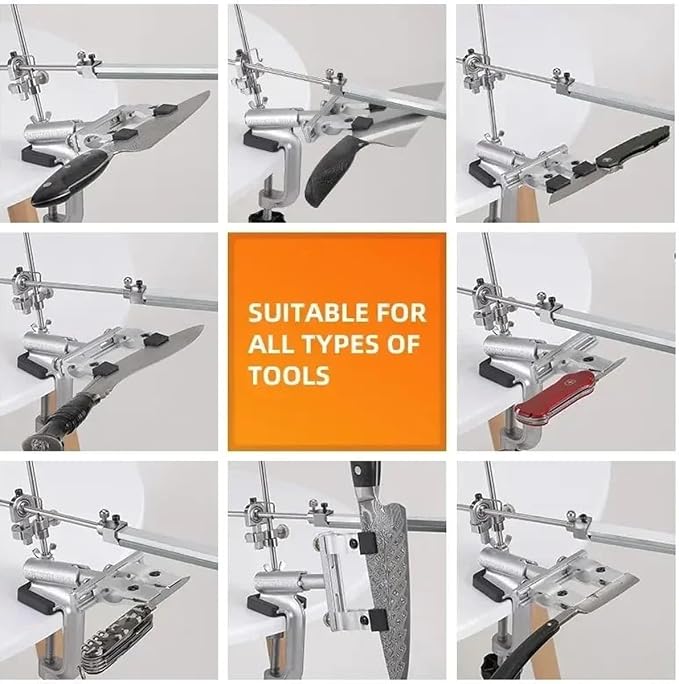 Professional Knife Sharpener with 11 Whetstones, Knife Sharpener Professional Stainless Steel Kitchen Chef Knife Sharpener Home Knife Sharpening Kit Abrasive Holding System Tools, Silver