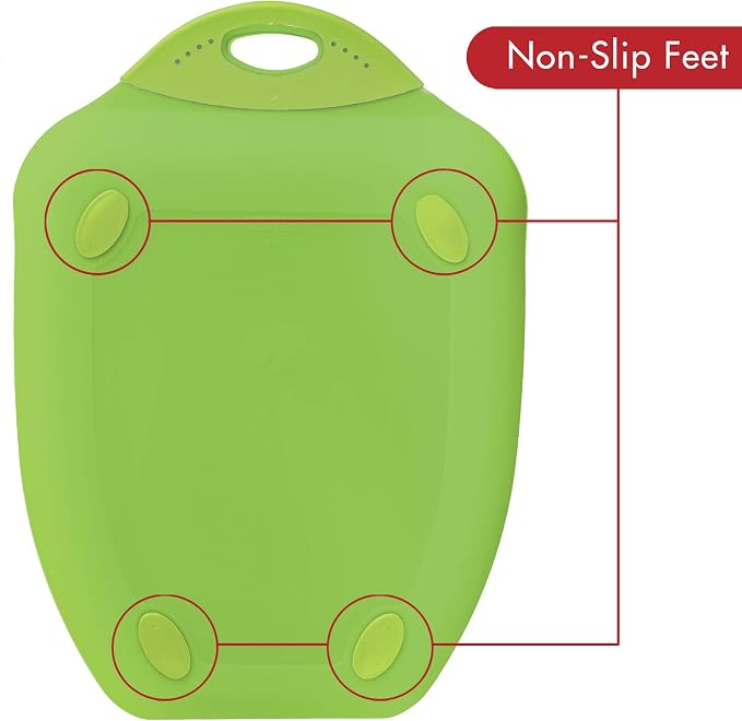 Dexas Chop & Scoop Cutting Board, 9.5 x 13 Inch, Solid Green, BPA-Free Dishwasher Safe Kitchen Prep Board with Handle
