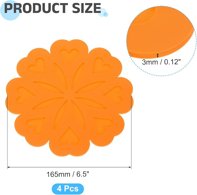 uxcell 4Pcs Silicone Trivet Mats, Flower Pattern Silicone Pad Hot Pad Pan Protectors Table Protector Heat Resistant Mat for Countertop, Hot Dishes, Hot Pots and Pans, Orange