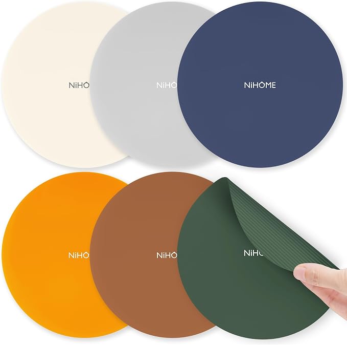 NiHome Silicone Jar Opener Gripper Pads, 6 In for Seniors, Vintage, 6 Pack | Textured Back Pattern For Superior Grip, Food-Grade Silicone, Heat-Resistant Multi-Use Kitchen Pad For Jars, Pots, Spoons