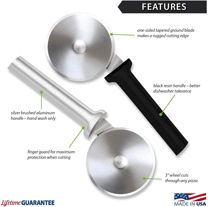 Rada Cutlery Pizza Cutter (W221), 3" Stainless Steel Wheel, Black Handle, Pack of 2